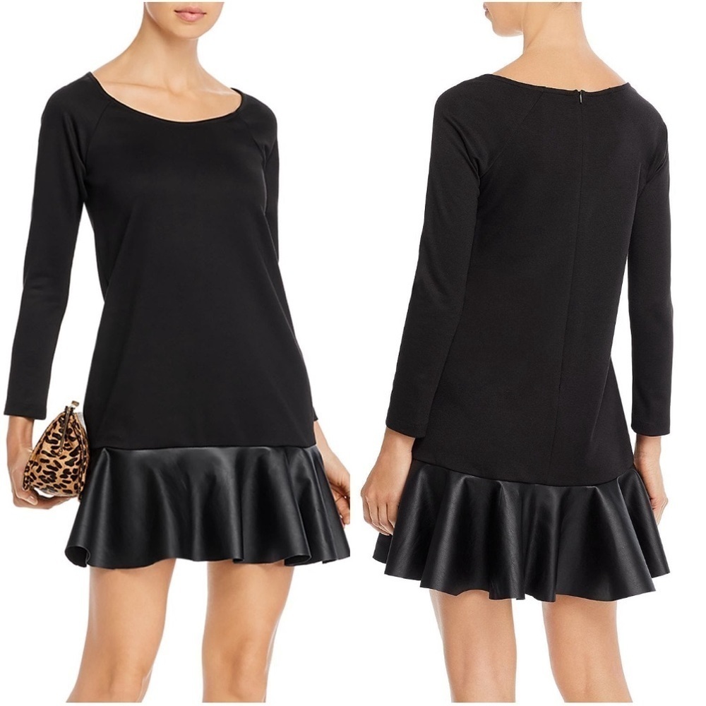 Aqua Women's Black Faux Leather Hem Shift Dress Medium NWT